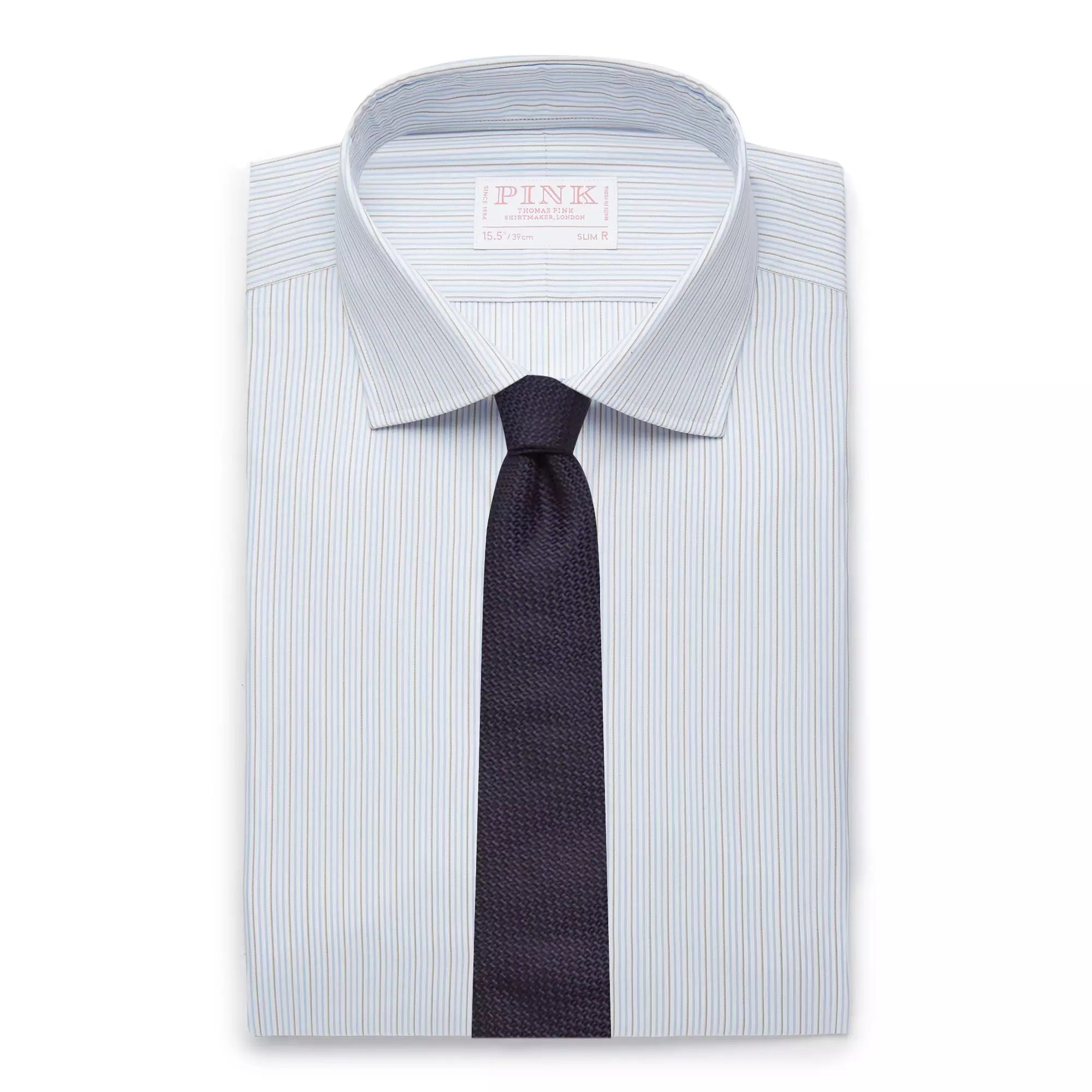 Blue & Brown Slim Fit Alumo Fine Stripe Formal Shirt
