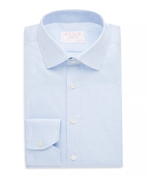 Pale Blue & White Tailored Fit Royal Twill Micro Gingham Formal Shirt