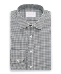 Deep Green & White Tailored Fit Twill Micro Gingham Formal Shirt