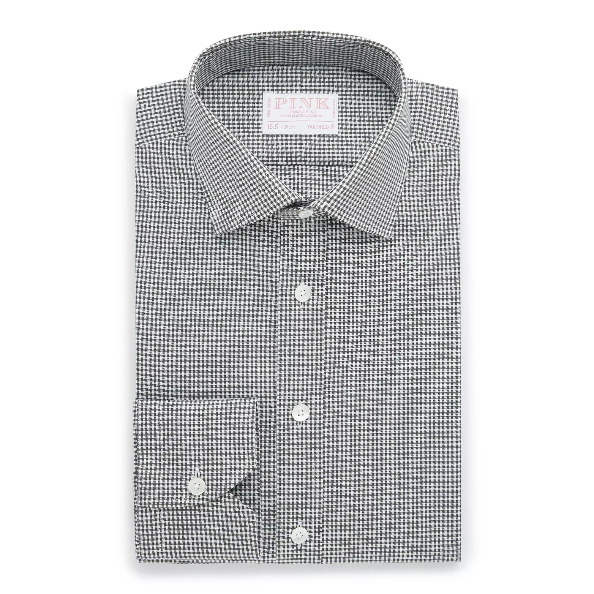 Deep Green & White Tailored Fit Twill Micro Gingham Formal Shirt