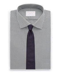 Deep Green & White Tailored Fit Twill Micro Gingham Formal Shirt