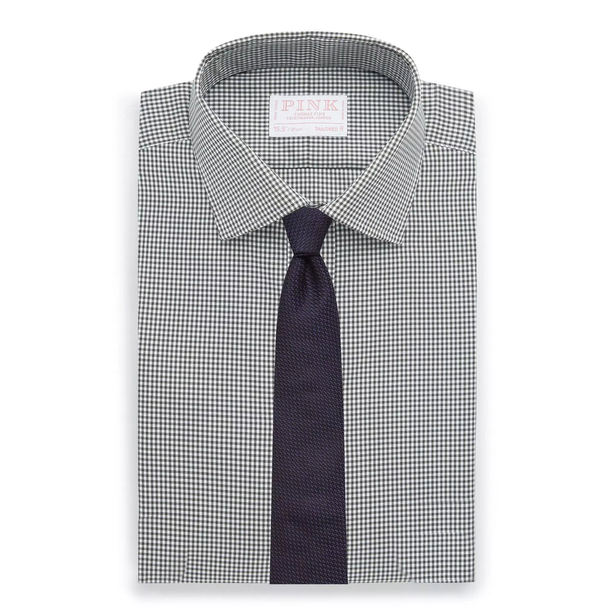 Deep Green & White Tailored Fit Twill Micro Gingham Formal Shirt