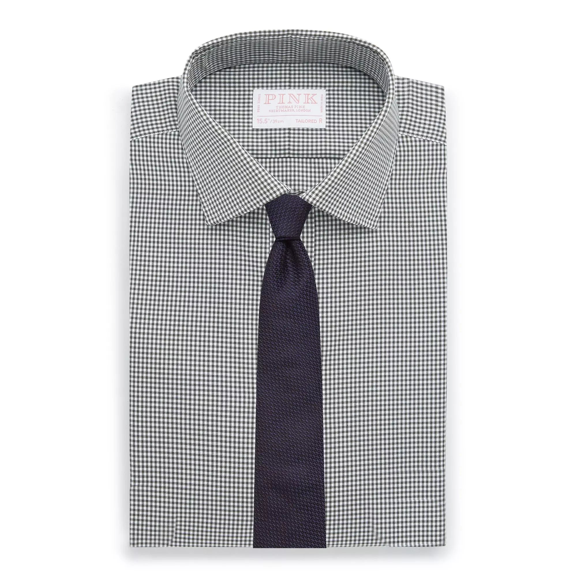 Deep Green & White Tailored Fit Twill Micro Gingham Formal Shirt