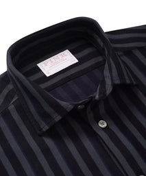 Grey & Black Slim Fit Smart Casual Tonal Barre Stripe Shirt