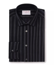 Grey & Black Slim Fit Smart Casual Tonal Barre Stripe Shirt