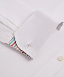 White Slim Fit Plain Formal Shirt with Stripe