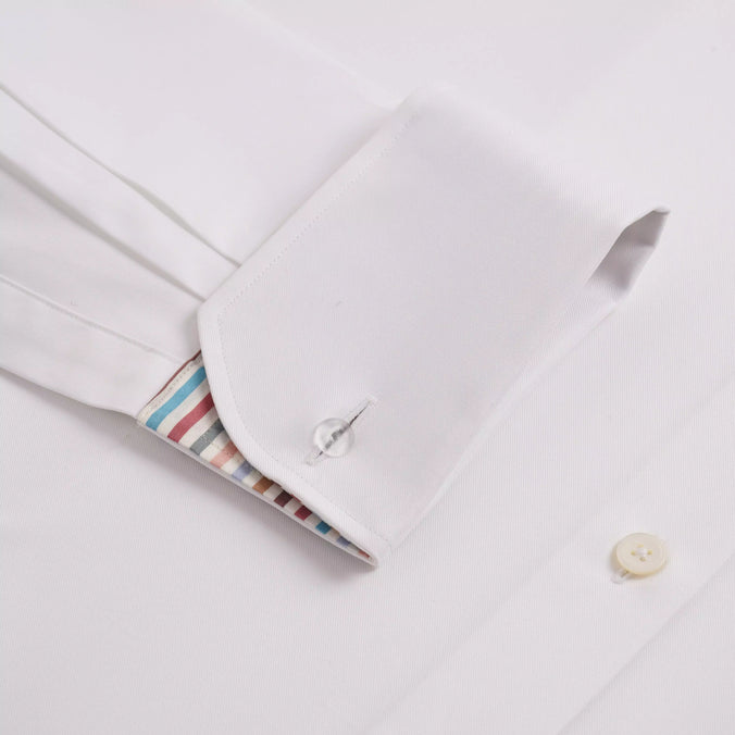 White Slim Fit Plain Formal Shirt with Stripe