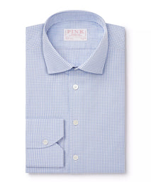 Blue & White Slim Fit Mini Check Formal Shirt