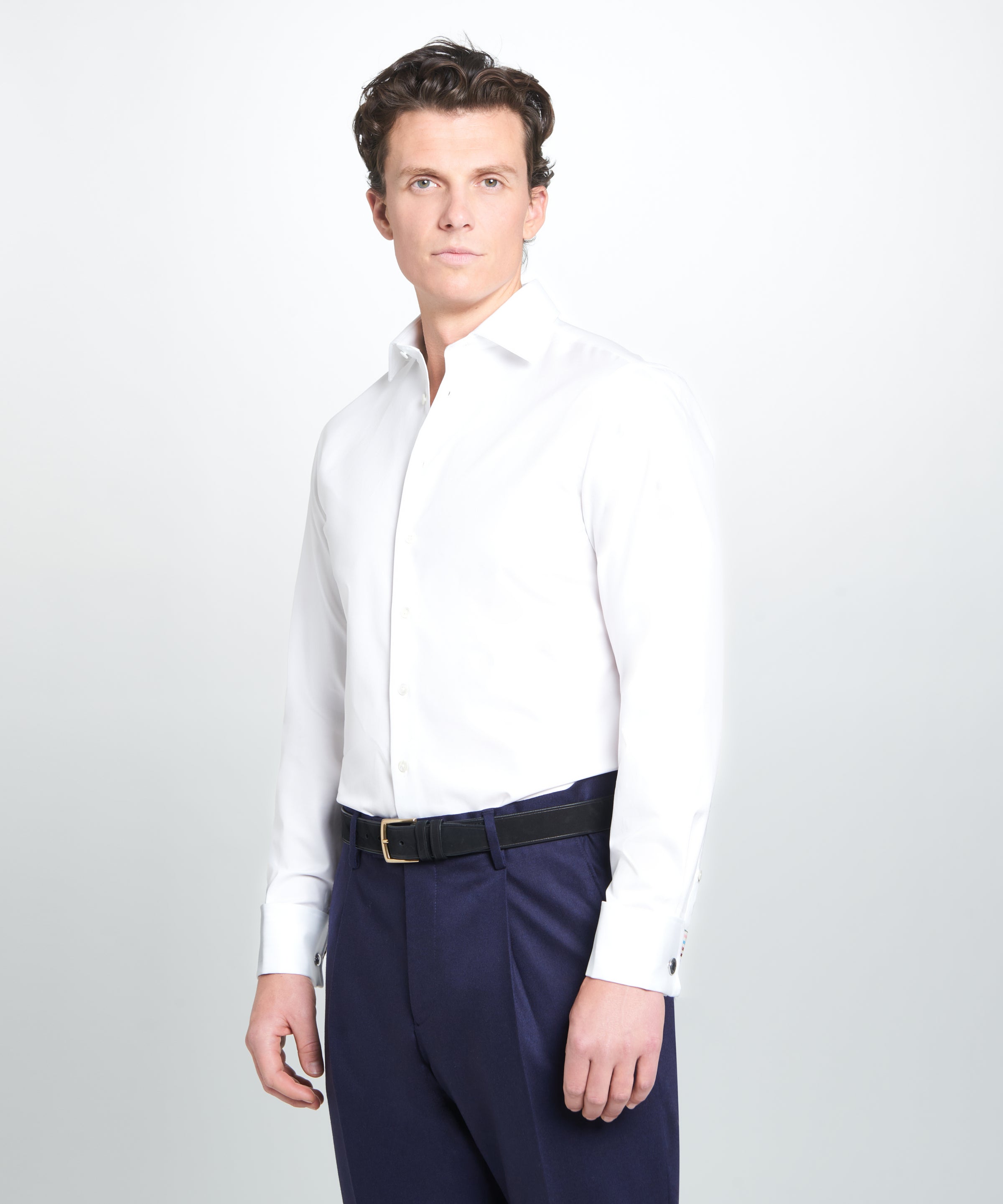 White Tailored Fit Plain Formal Shirt with Stripe