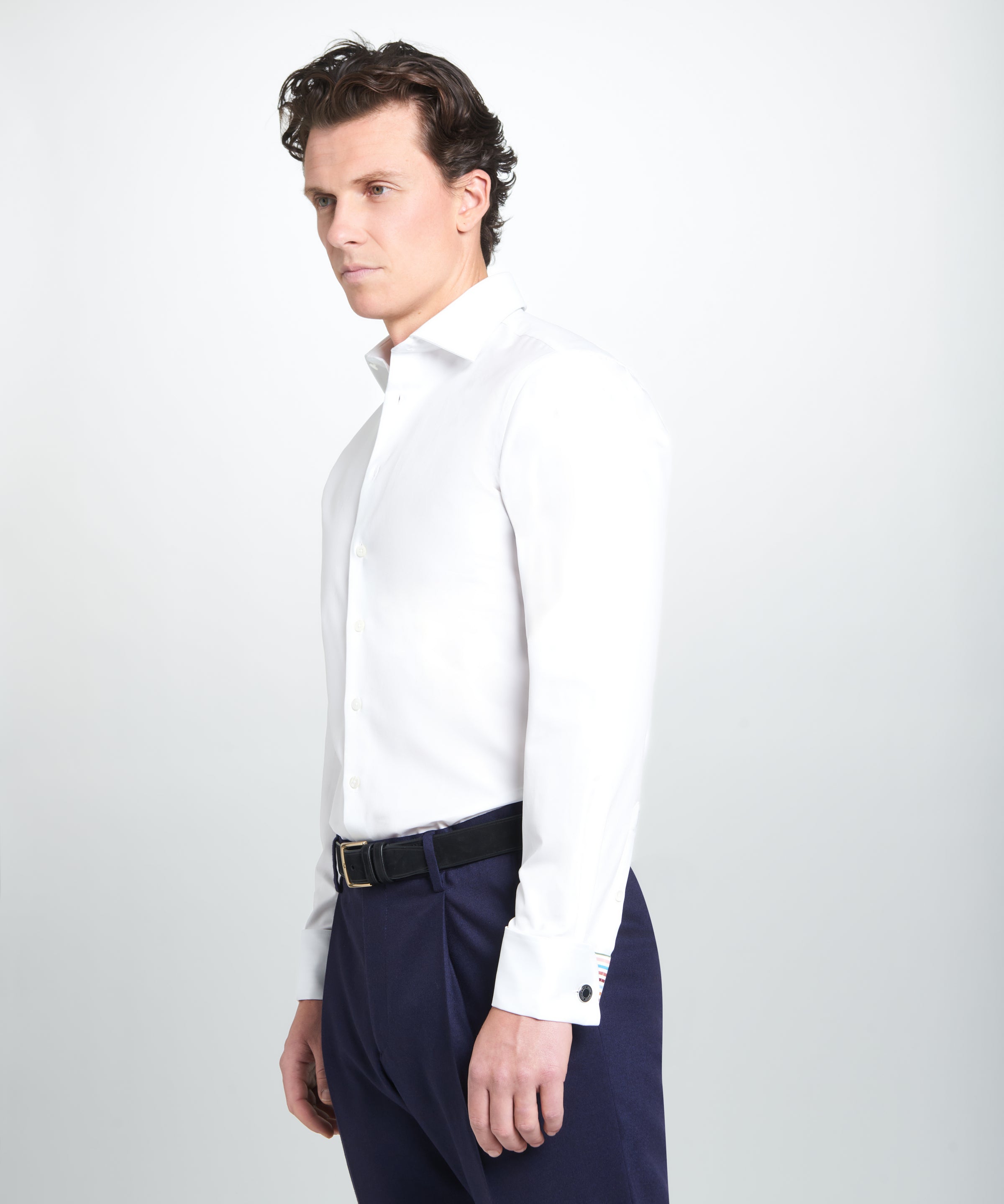 White Tailored Fit Plain Formal Shirt with Stripe