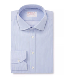 Pale Blue & White Tailored Fit Journey Twill Stripe Dress Shirt