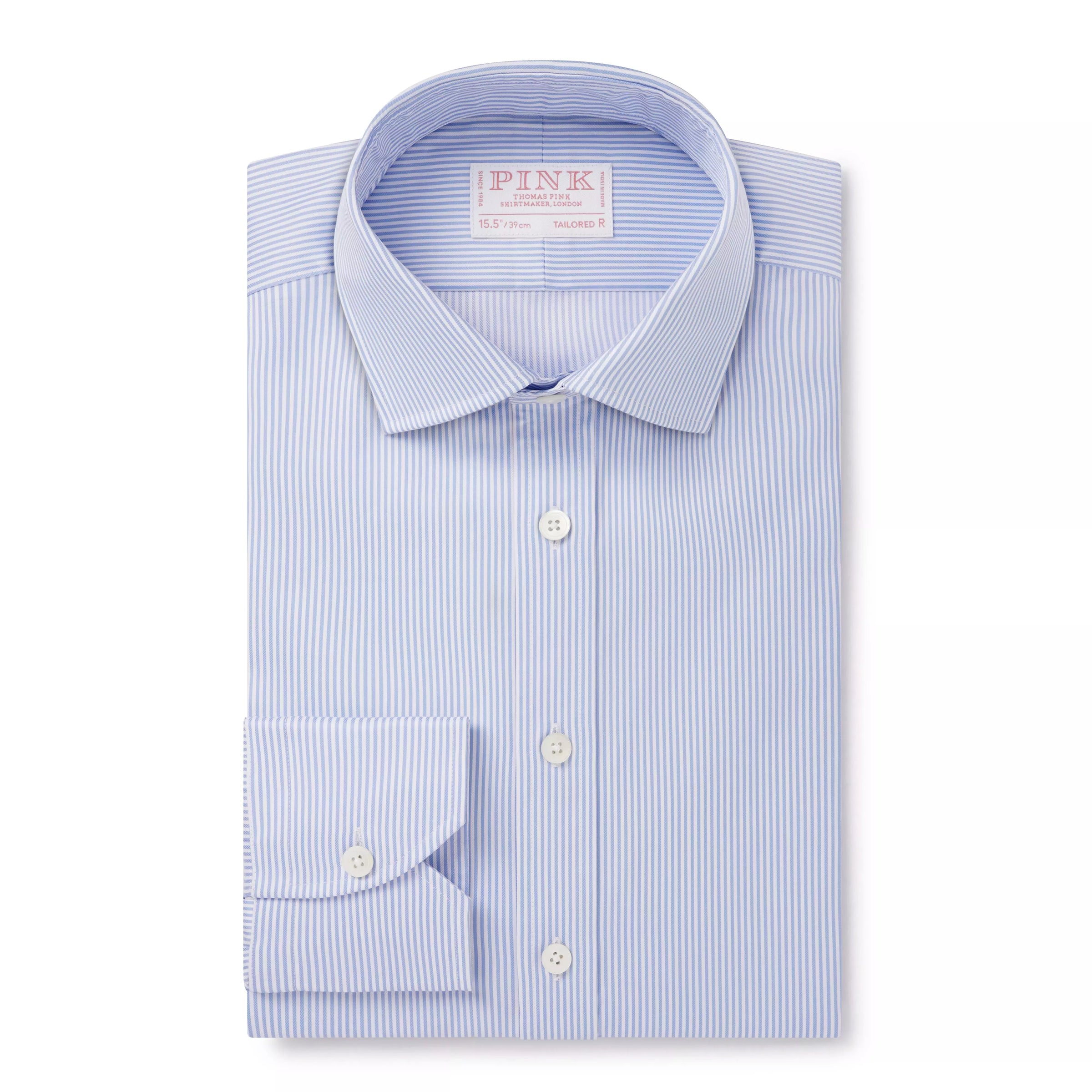 Pale Blue & White Tailored Fit Journey Twill Stripe Dress Shirt