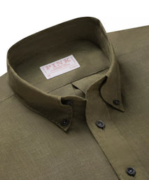 Khaki Green Classic Fit Smart Casual Button Down Linen Slub Shirt