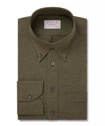Khaki Green Classic Fit Smart Casual Button Down Linen Slub Shirt
