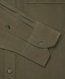 Khaki Green Classic Fit Smart Casual Button Down Linen Slub Shirt