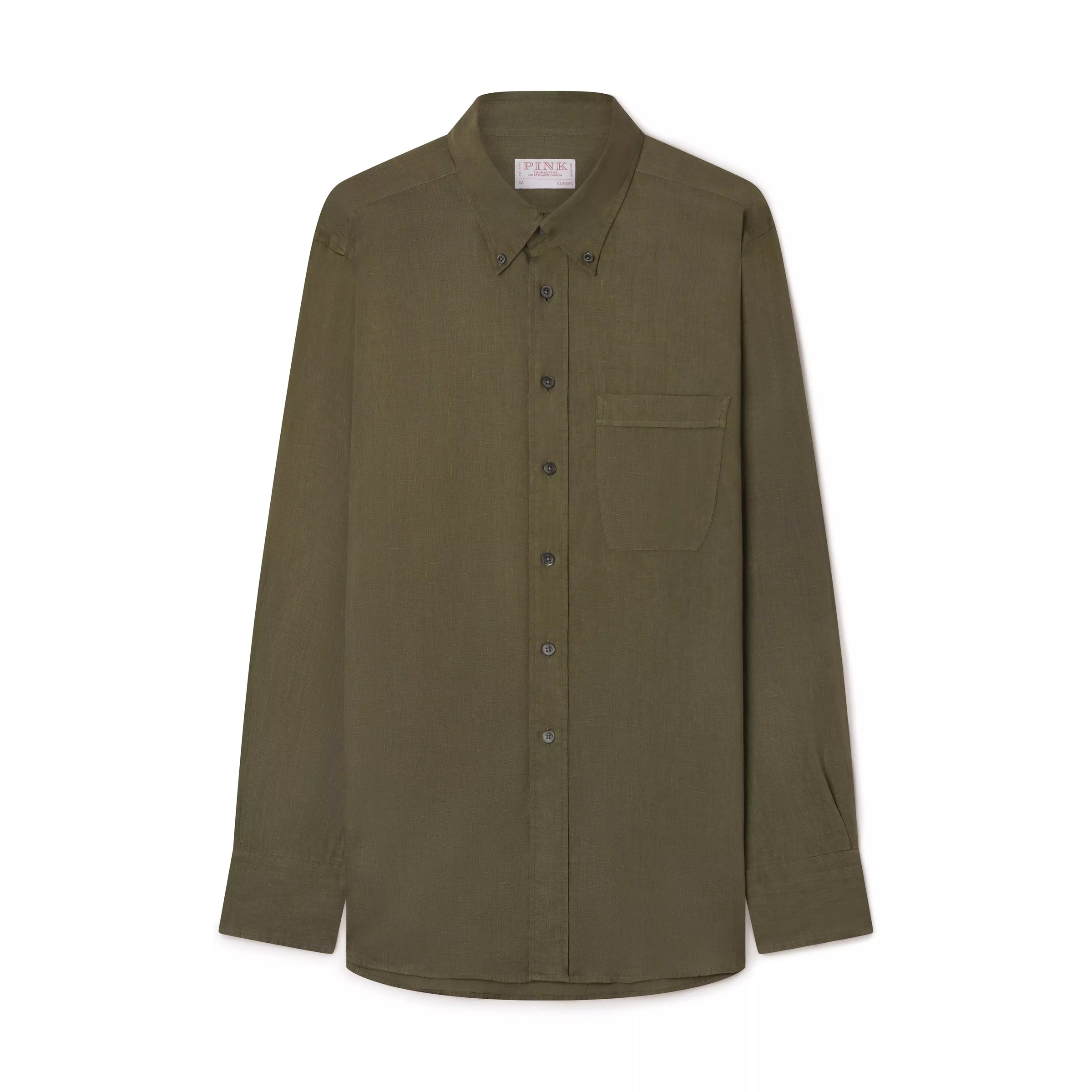 Khaki Green Classic Fit Smart Casual Button Down Linen Slub Shirt