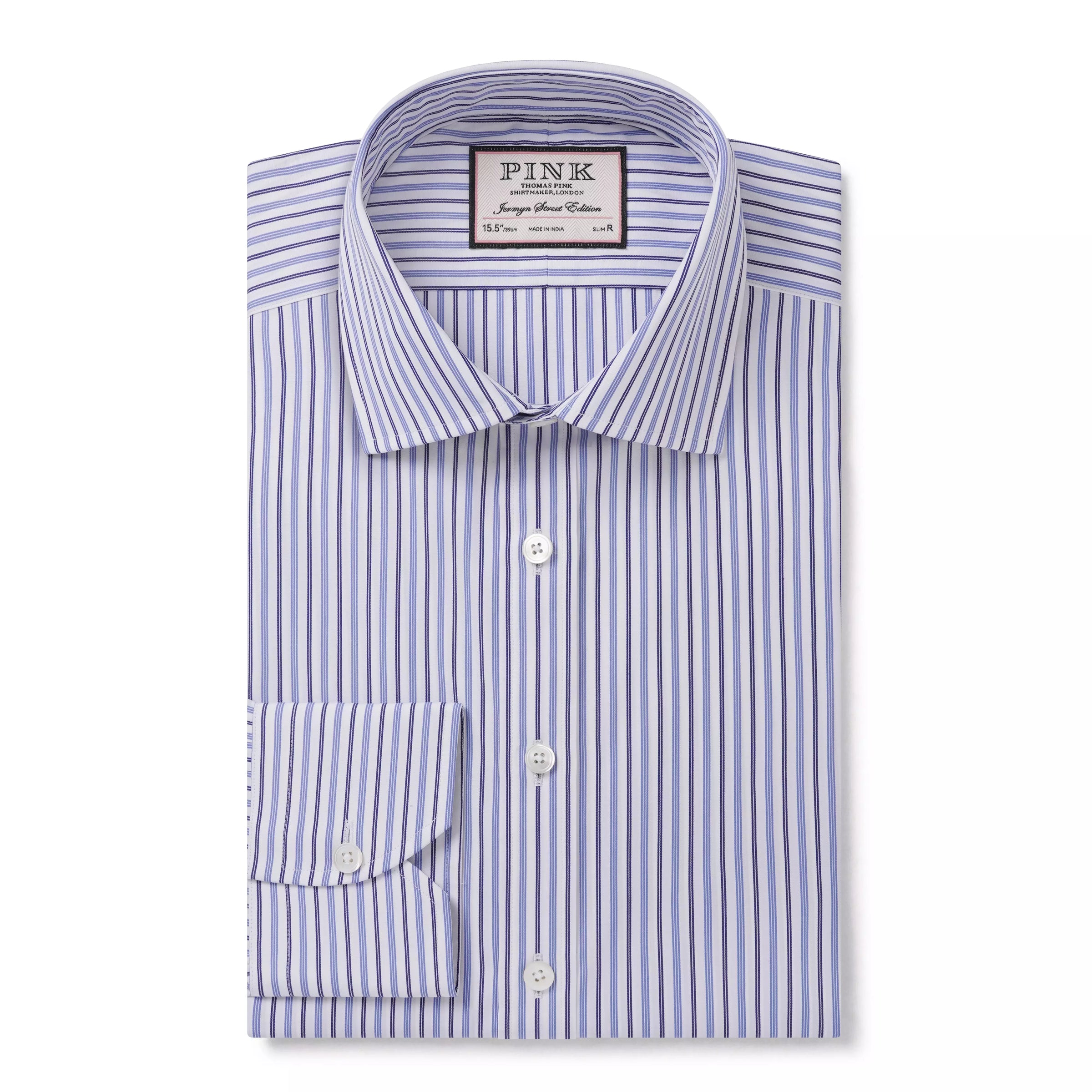 White & Blue Slim Fit Regent Track Stripe Dress Shirt Thomas Pink White & Blue Slim Fit Regent Track Stripe Dress Shirt Thomas Pink