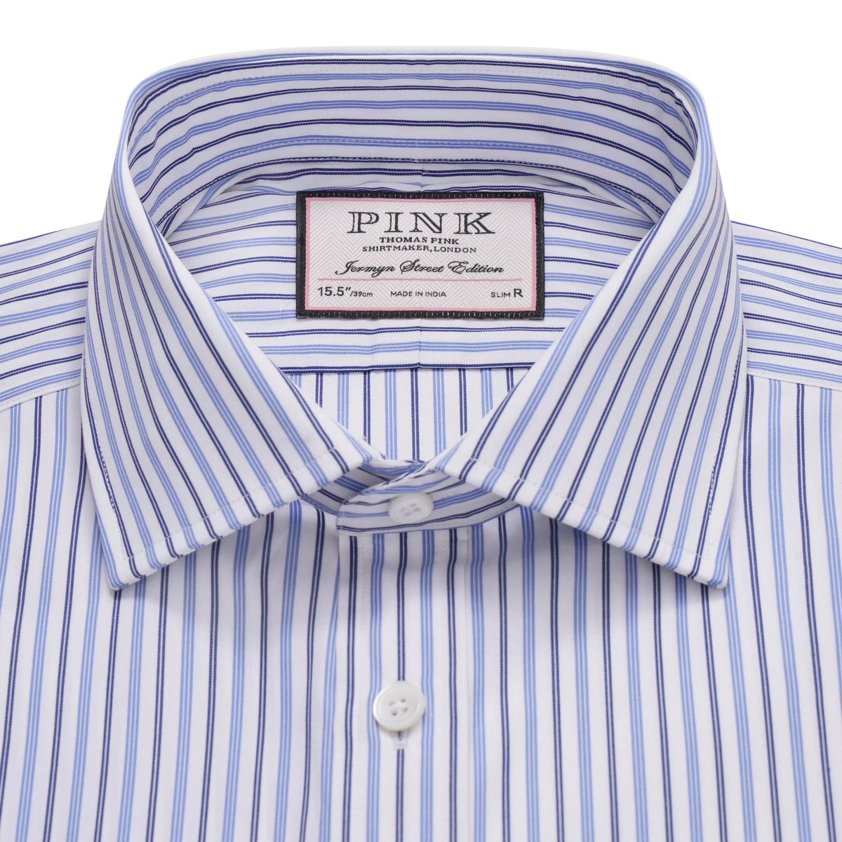 White & Blue Slim Fit Regent Track Stripe Dress Shirt
