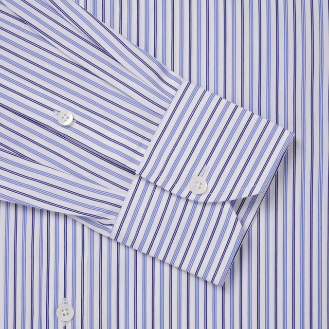 White & Blue Slim Fit Regent Track Stripe Dress Shirt