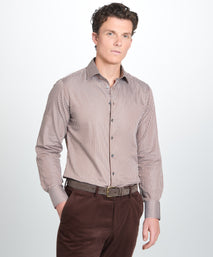 Brown & White Slim Fit Twin Stripe Formal Shirt