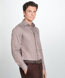 Brown & White Slim Fit Twin Stripe Formal Shirt