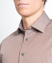 Brown & White Slim Fit Twin Stripe Formal Shirt