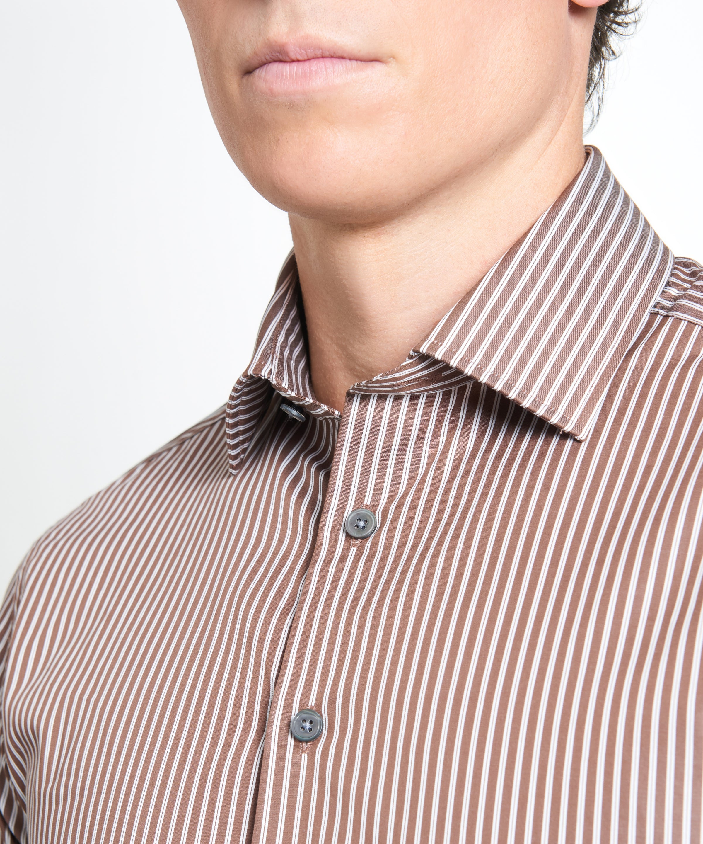 Brown & White Slim Fit Twin Stripe Formal Shirt