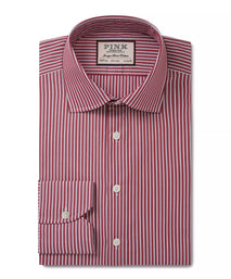 Red & White Tailored Fit End on End Stripe Dress Shirt