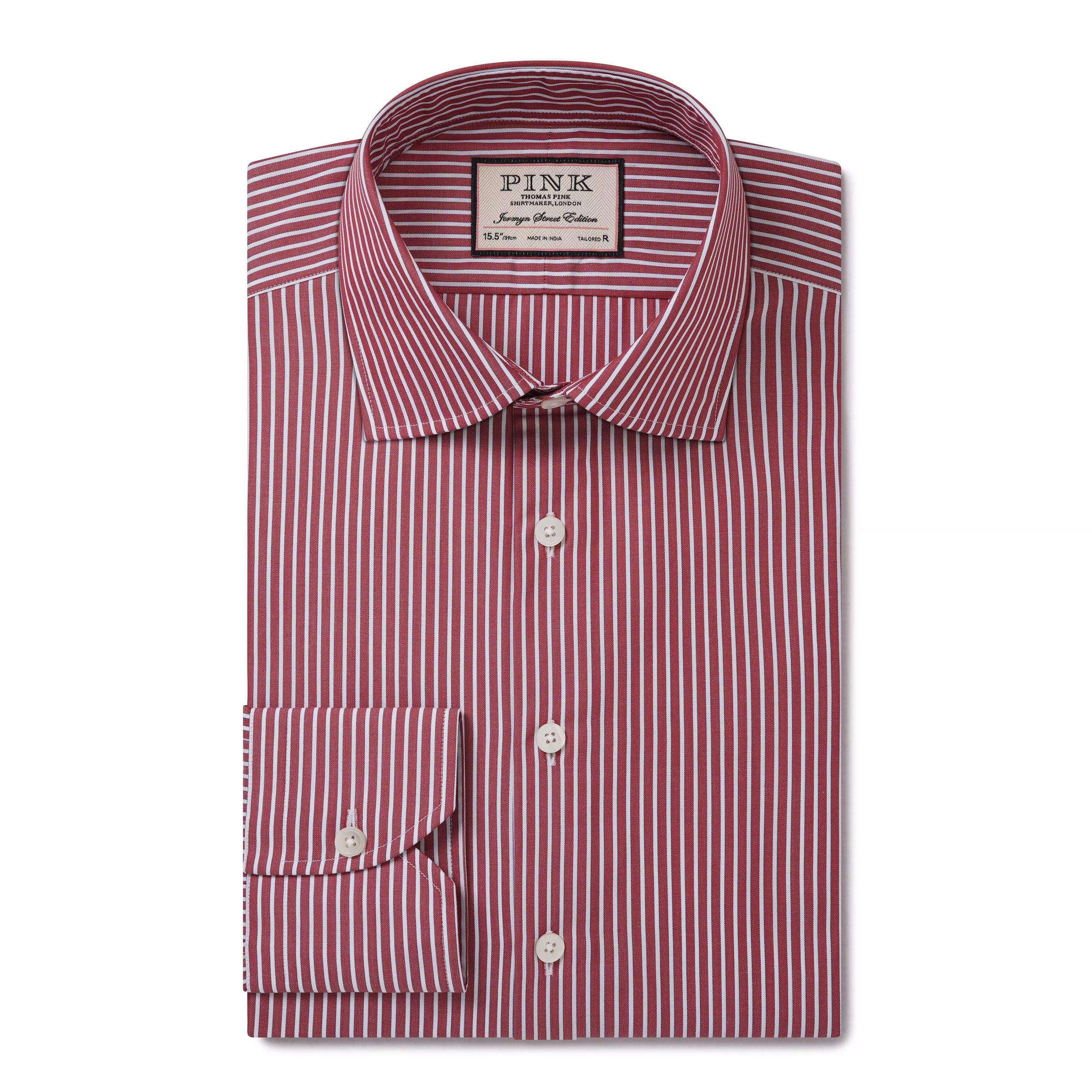 Red & White Tailored Fit End on End Stripe Dress Shirt