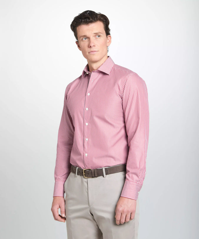 Red & White Tailored Fit End on End Stripe Dress Shirt
