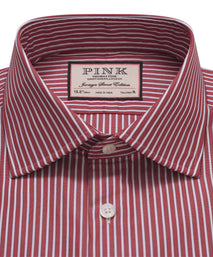 Red & White Tailored Fit End on End Stripe Dress Shirt