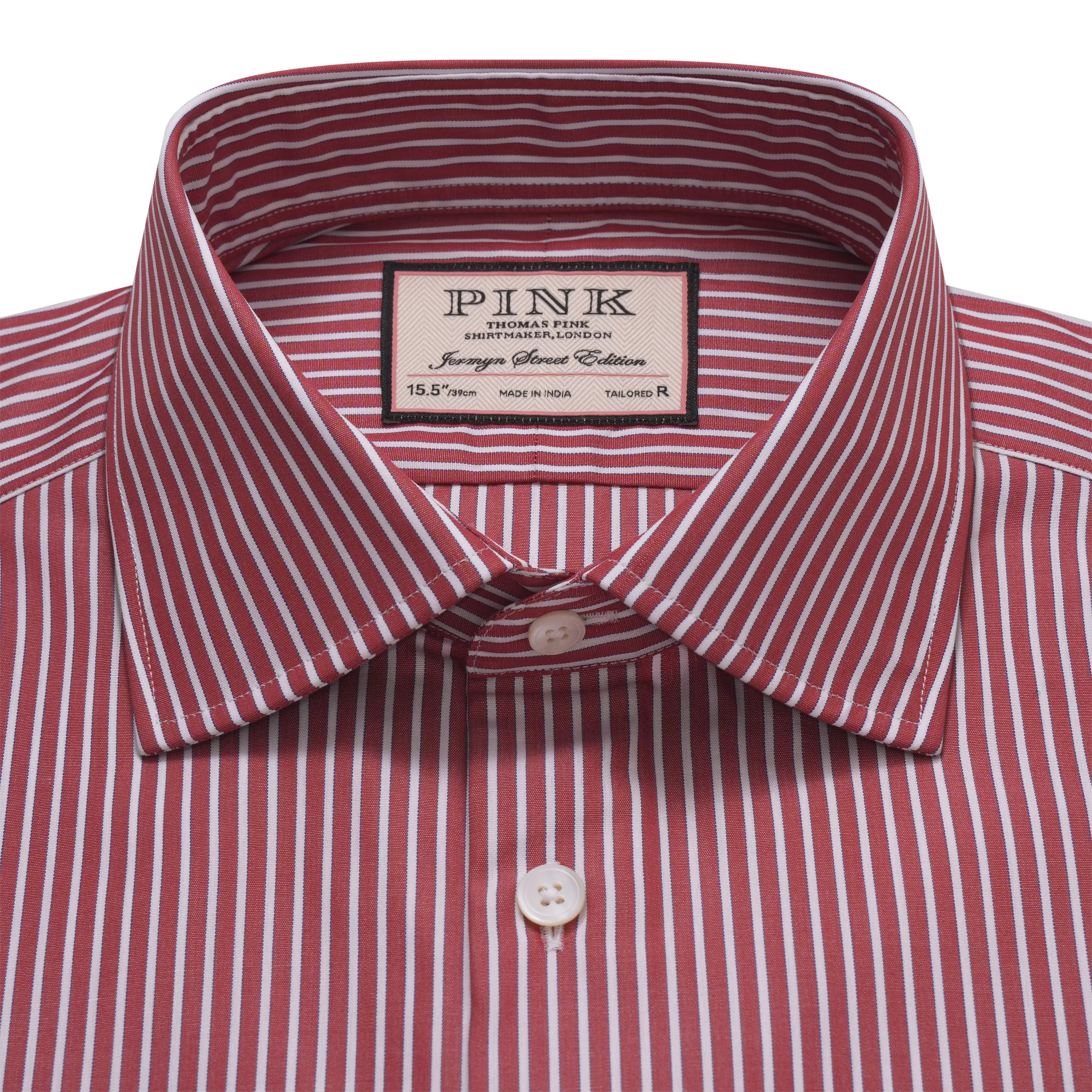 Red & White Tailored Fit End on End Stripe Dress Shirt