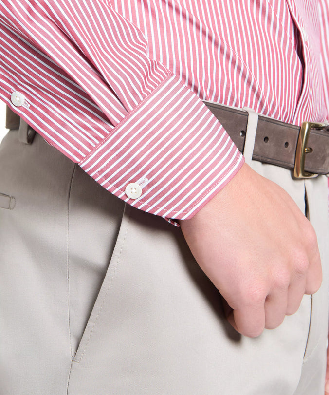 Red & White Tailored Fit End on End Stripe Dress Shirt