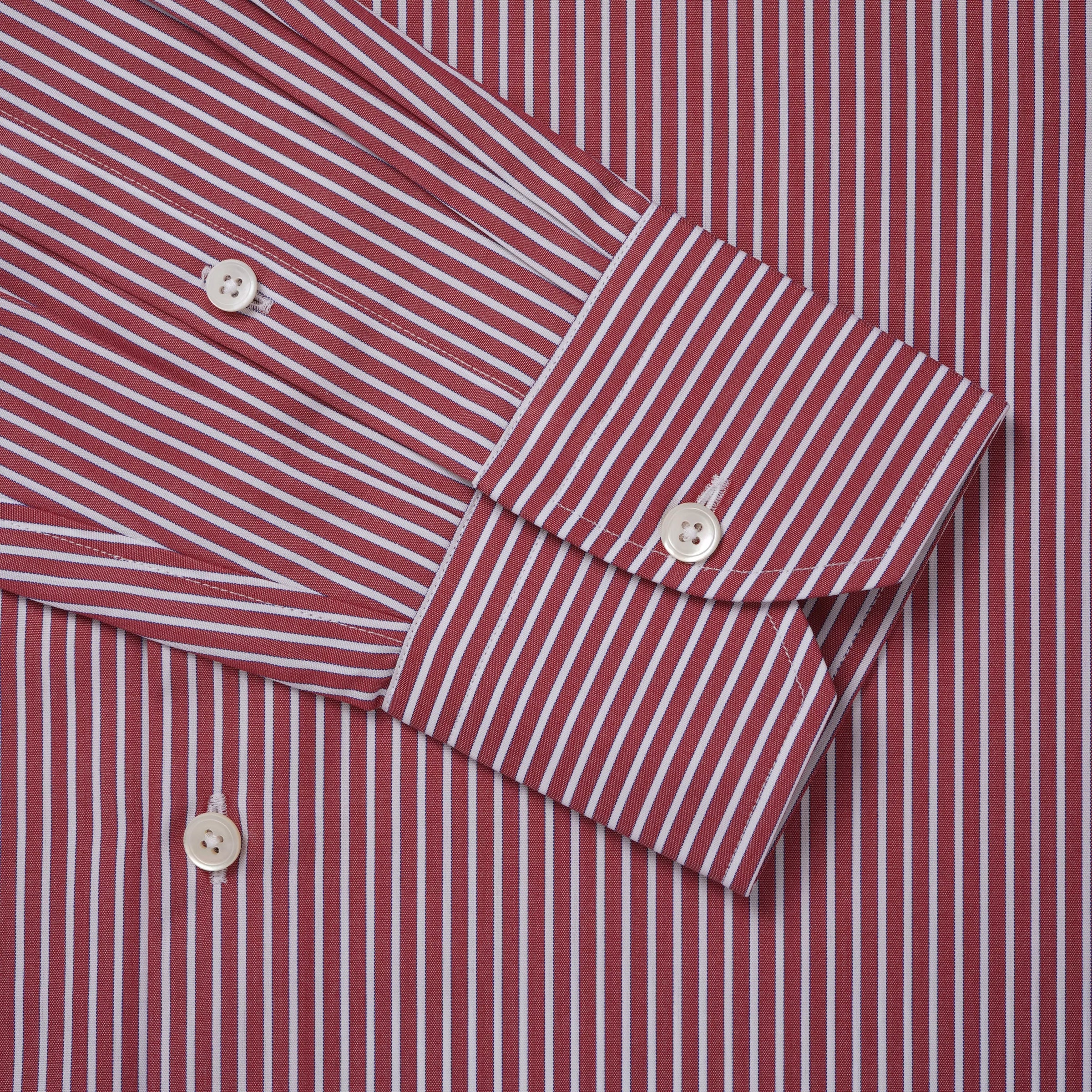 Red & White Tailored Fit End on End Stripe Dress Shirt
