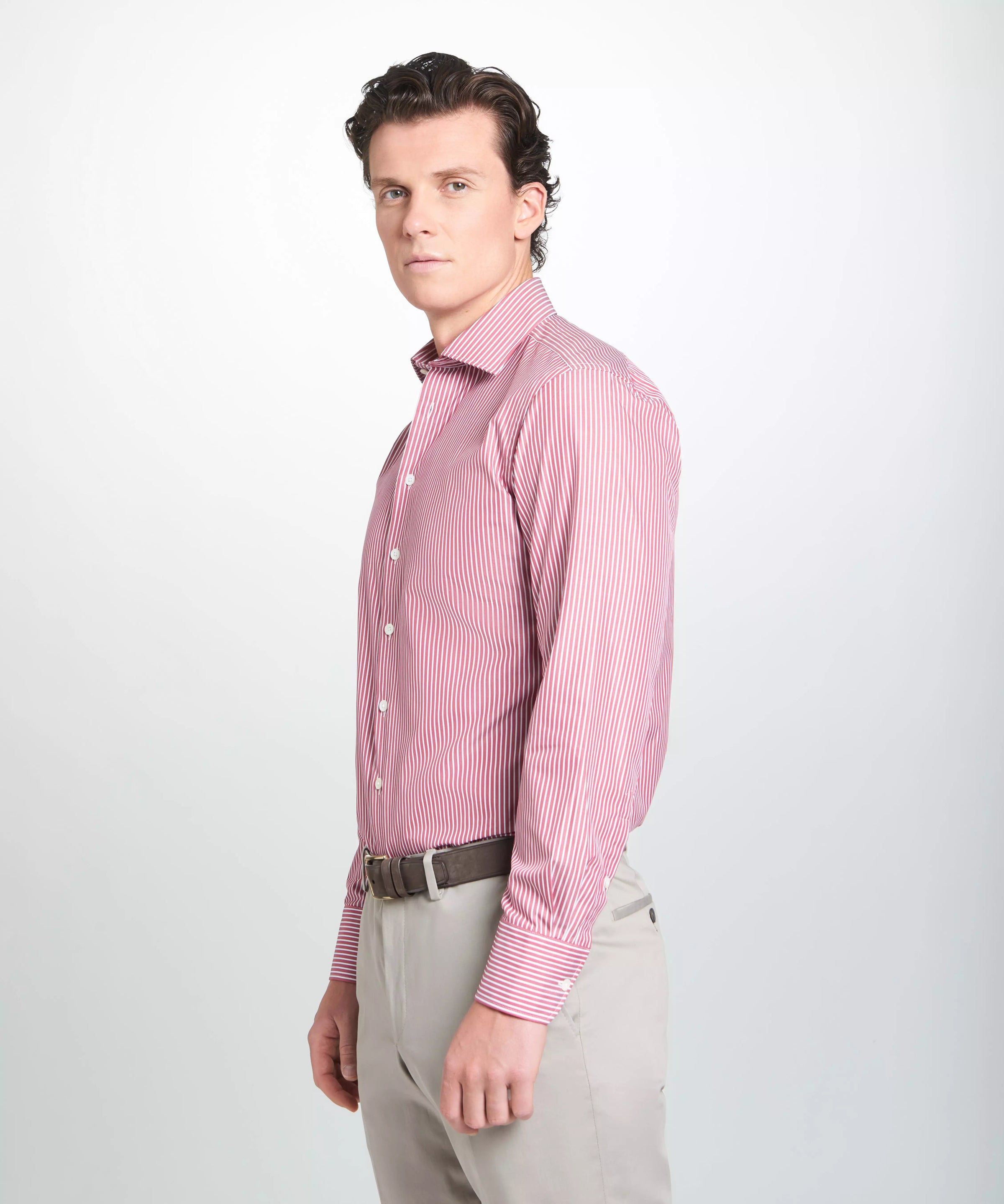 Red & White Tailored Fit End on End Stripe Dress Shirt