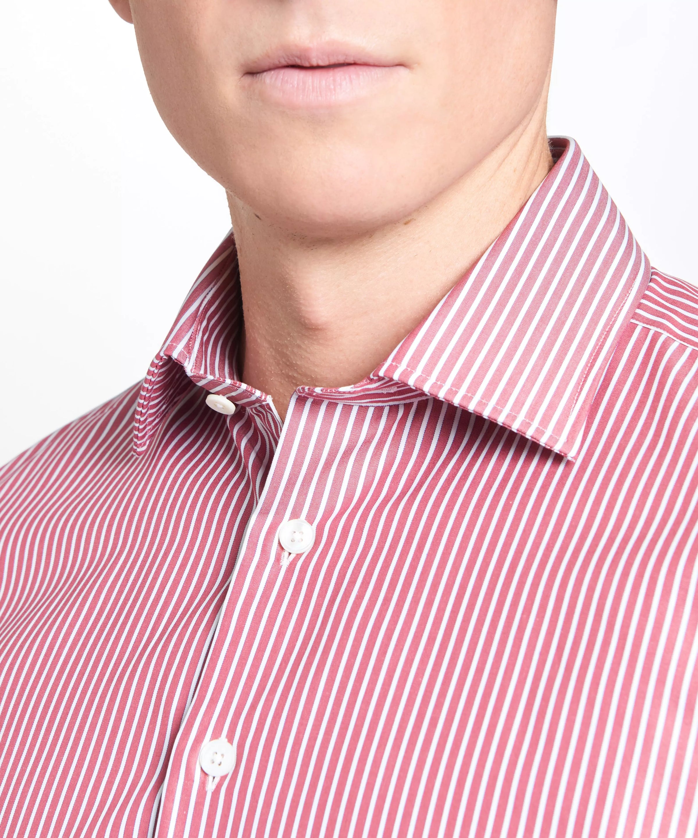 Red & White Tailored Fit End on End Stripe Dress Shirt