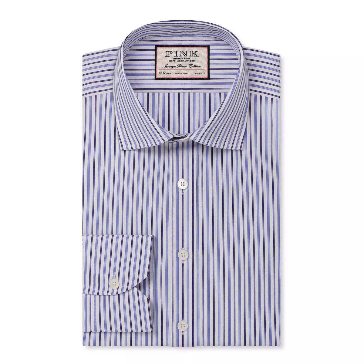 White & Blue Tailored Fit Regent Track Stripe Dress Shirt