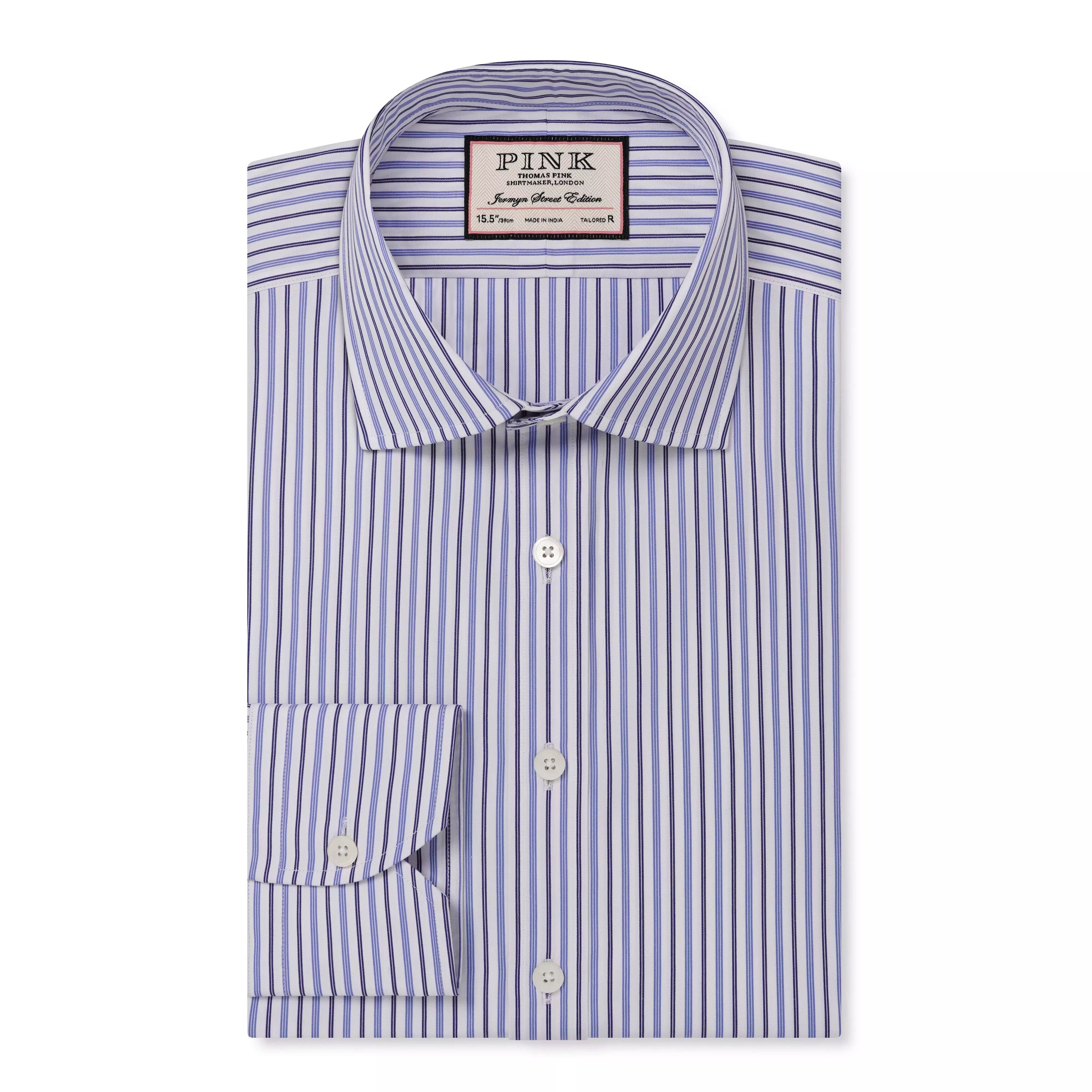 White & Blue Tailored Fit Regent Track Stripe Dress Shirt