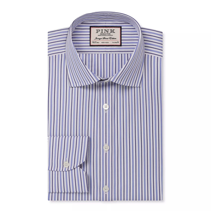 White & Blue Tailored Fit Regent Track Stripe Dress Shirt