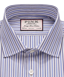 White & Blue Tailored Fit Regent Track Stripe Dress Shirt