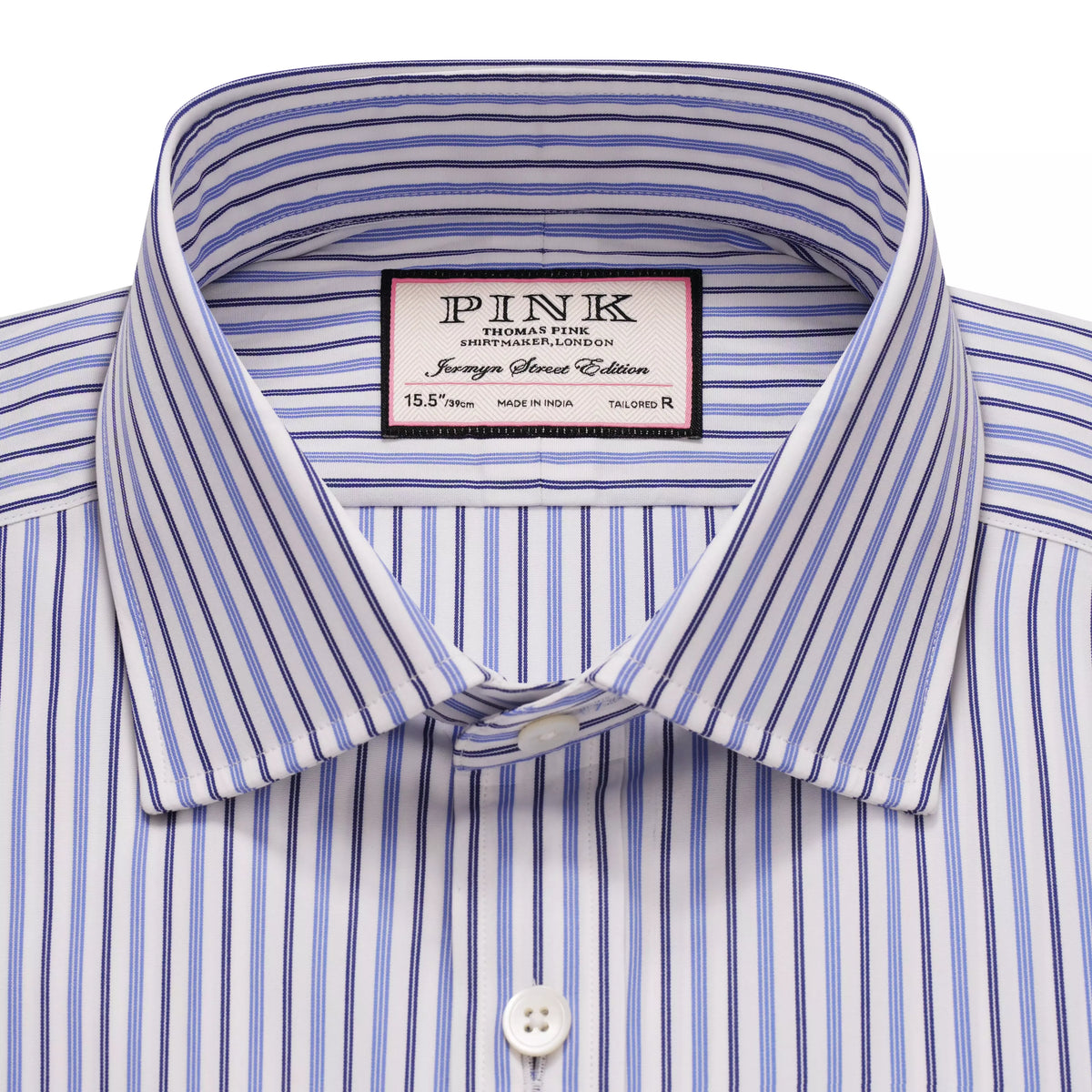 White & Blue Tailored Fit Regent Track Stripe Dress Shirt