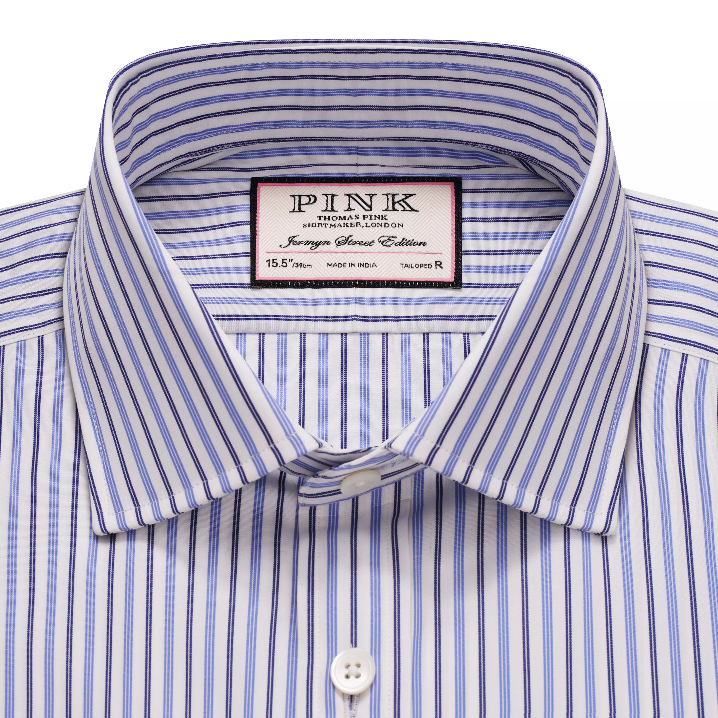 White & Blue Tailored Fit Regent Track Stripe Dress Shirt