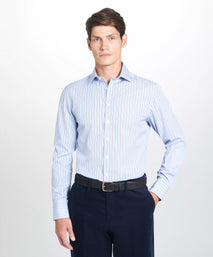Blue & Navy Tailored Fit Regent End on End Stripe Formal Shirt