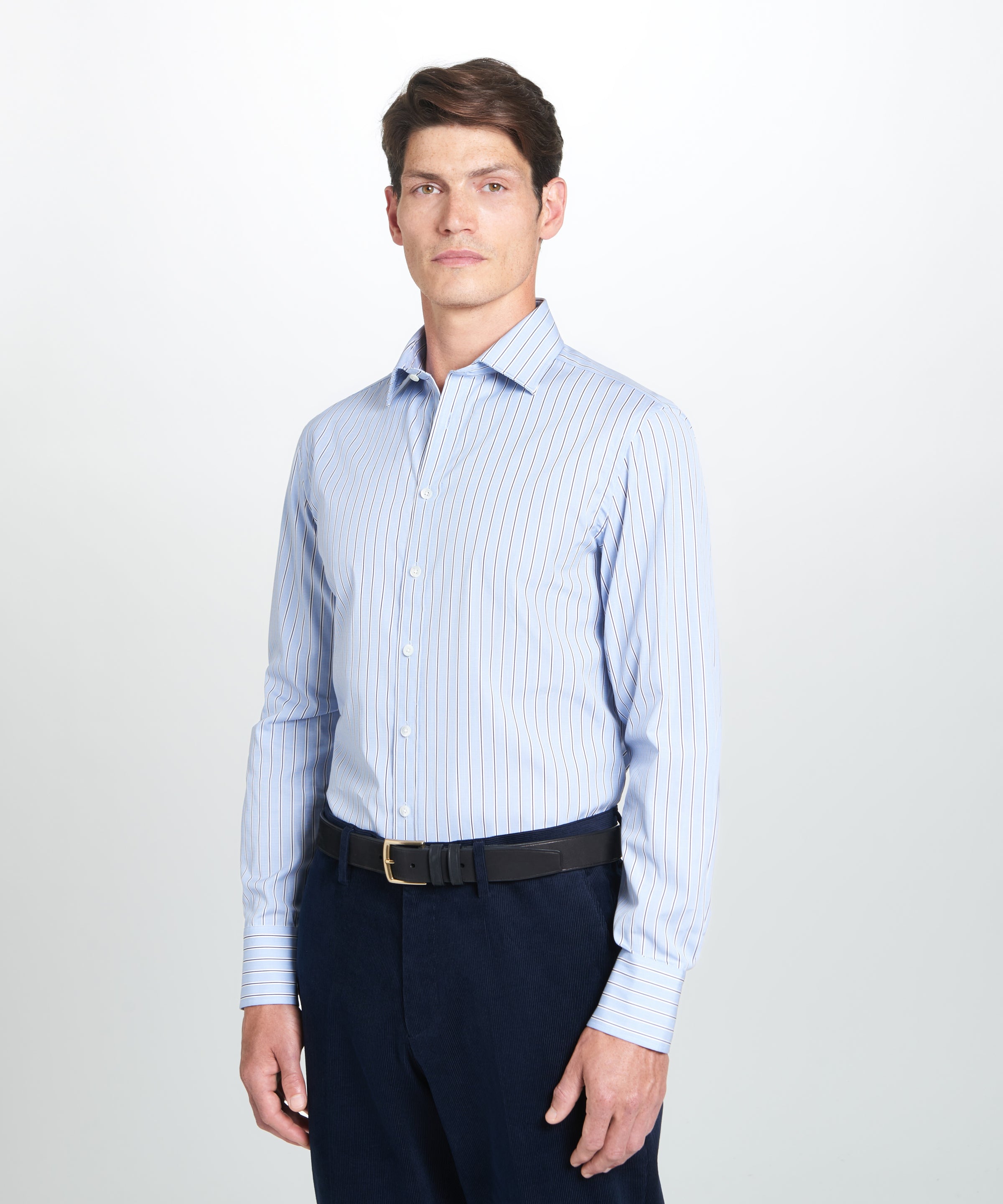 Blue & Navy Tailored Fit Regent End on End Stripe Formal Shirt