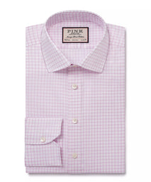 Pale Pink & White Tailored Fit Twill Graph Check Dress Shirt