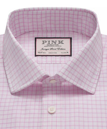 Pale Pink & White Tailored Fit Twill Graph Check Dress Shirt