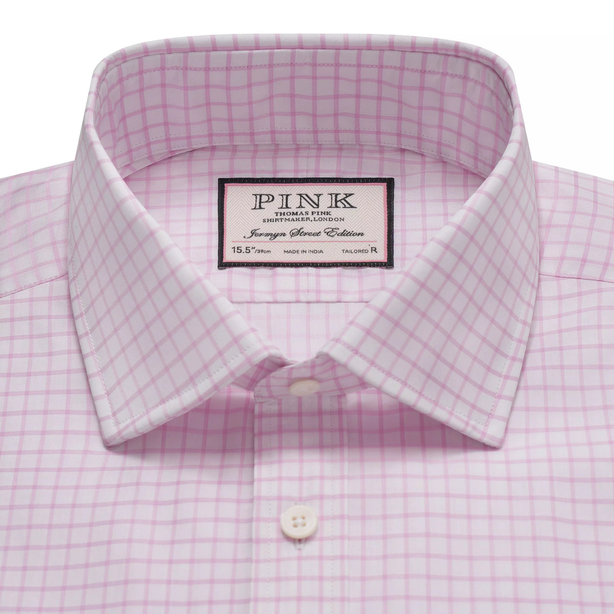 Pale Pink & White Tailored Fit Twill Graph Check Dress Shirt