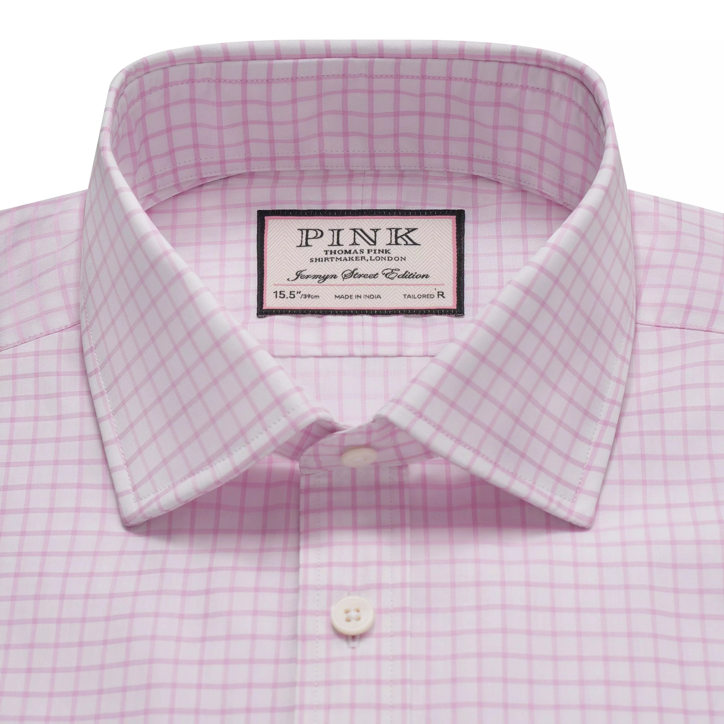 Pale Pink & White Tailored Fit Twill Graph Check Dress Shirt