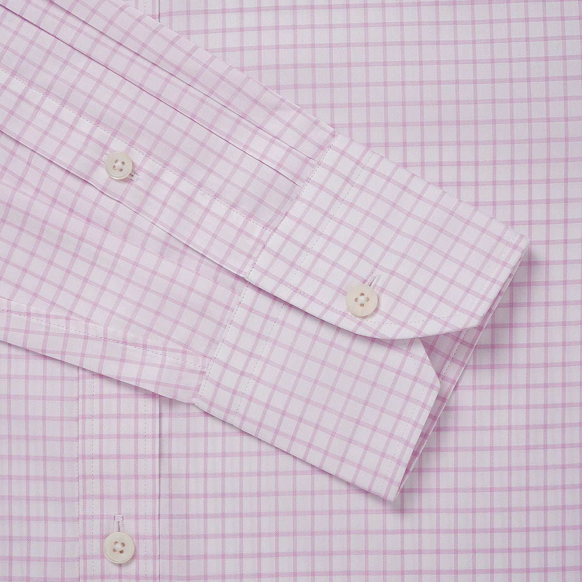Pale Pink & White Tailored Fit Twill Graph Check Dress Shirt