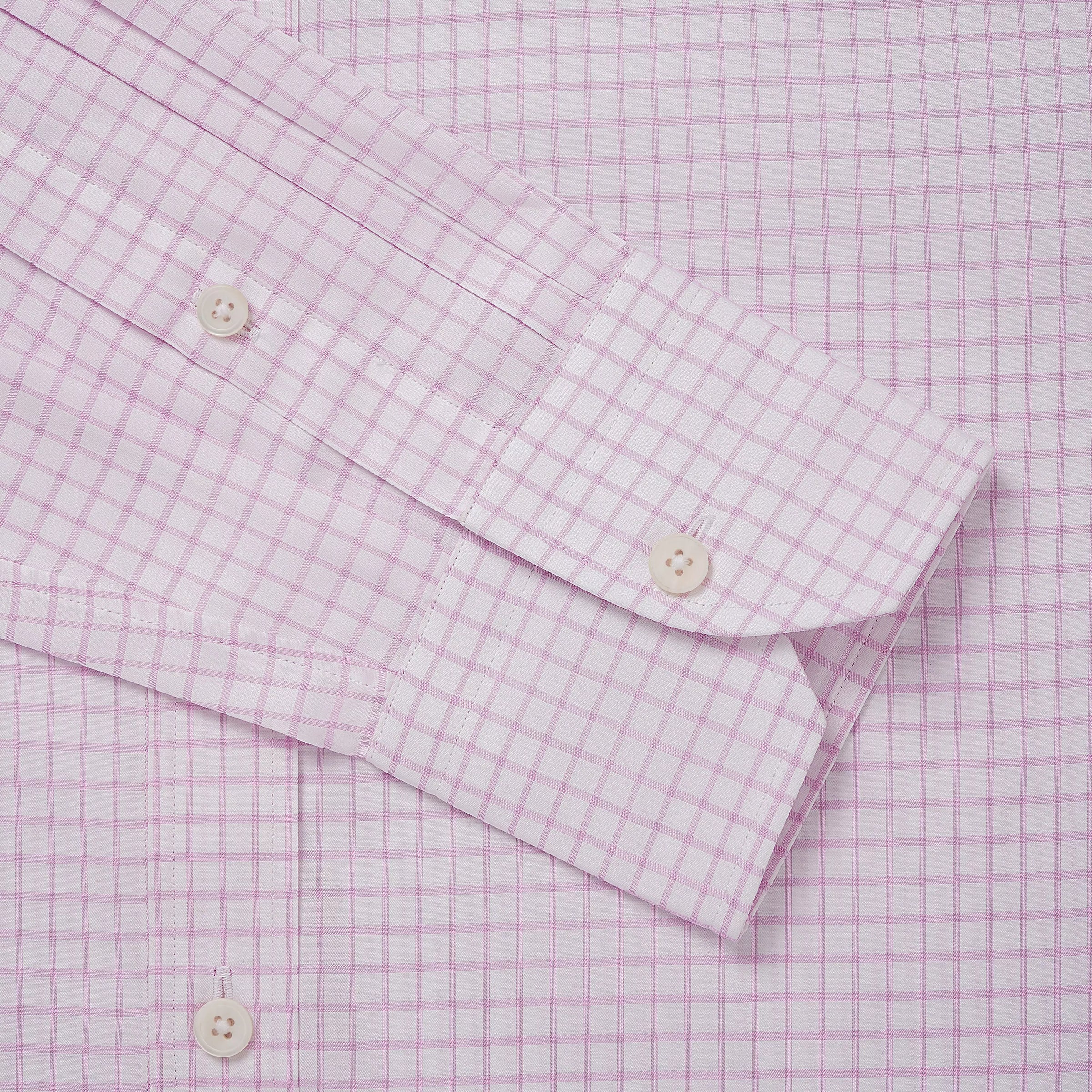 Pale Pink & White Tailored Fit Twill Graph Check Dress Shirt